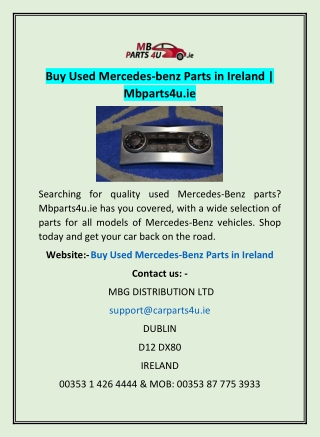 Buy Used Mercedes-benz Parts in Ireland | Mbparts4u.ie