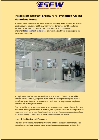 Install Blast Resistant Enclosure for Protection Against Hazardous Events