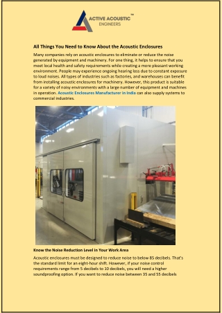 All Things You Need to Know About the Acoustic Enclosures