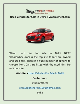 Used Vehicles for Sale in Delhi  Vroomwheel