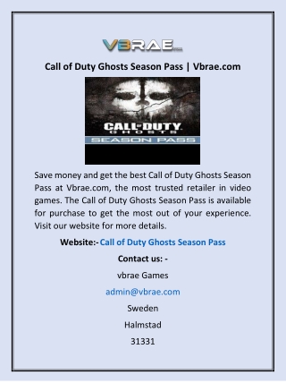 Call of Duty Ghosts Season Pass | Vbrae.com