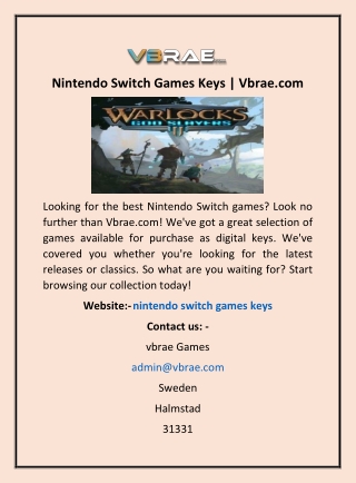 Nintendo Switch Games Keys | Vbrae.com