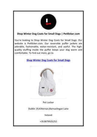 Shop Winter Dog Coats for Small Dogs  Petl0cker.com