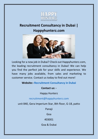 Recruitment Consultancy in Dubai | Happyhunterz.com