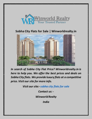 Sobha City Flats For Sale  Winworldrealty in