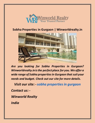 Sobha Properties In Gurgaon  Winworldrealty in