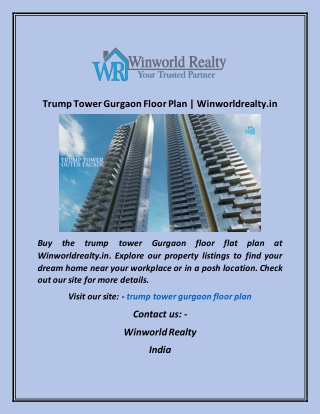 Trump Tower Gurgaon Floor Plan  Winworldrealty in