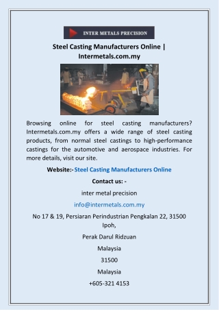 Steel Casting Manufacturers Online | Intermetals.com.my