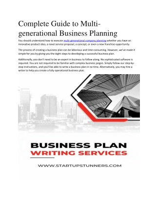 Multi generational business planning