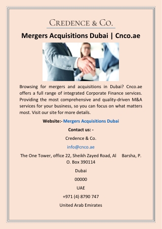 Mergers Acquisitions Dubai | Cnco.ae