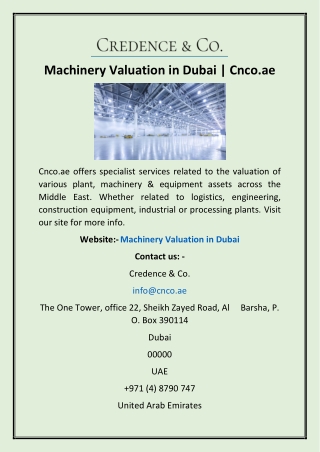 Machinery Valuation in Dubai | Cnco.ae