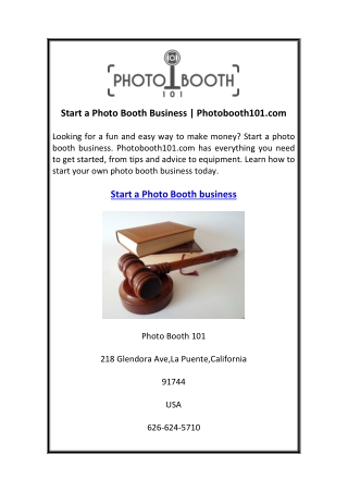 Start a Photo Booth Business Photobooth101.com