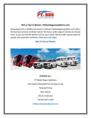 Hire a Taxi in Bintan  Bintanbagussejahtera.com