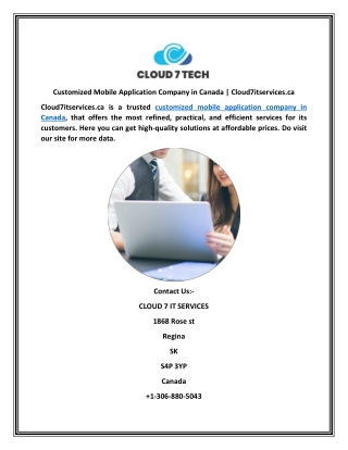 Customized Mobile Application Company in Canada Cloud7itservices.ca
