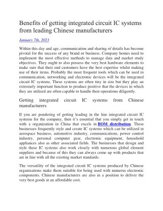 Benefits of getting integrated circuit IC systems from leading Chinese manufacturers