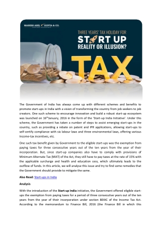 Three Years’ Tax Holiday for Start-Ups – Reality or Illusion