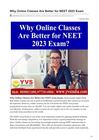 Why Online Classes are Better for NEET 2023 Exam