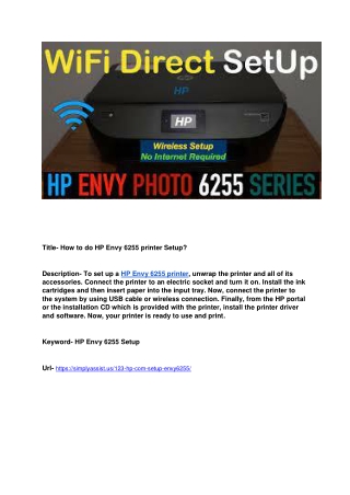 How to do HP Envy 6255 printer Setup?