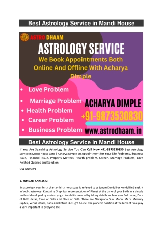 Best Astrology Service in Mandi House  91-9873530830