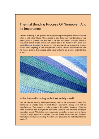 Thermal Bonding Process Of Nonwoven And Its Importance
