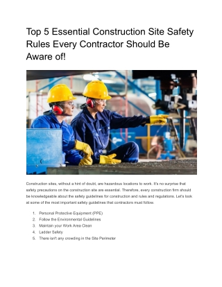 Top 5 Essential Construction Site Safety Rules Every Contractor Should Be Aware