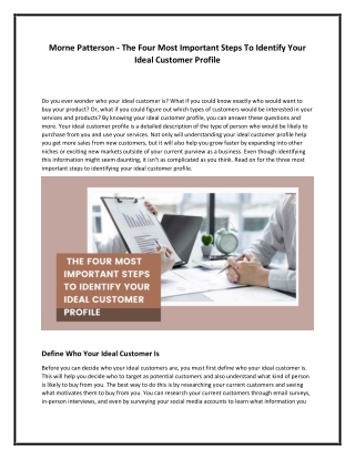 Morne Patterson - The four most important steps to identify your ideal customer profile