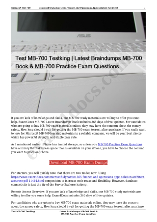 Test MB-700 Testking | Latest Braindumps MB-700 Book & MB-700 Practice Exam Questions