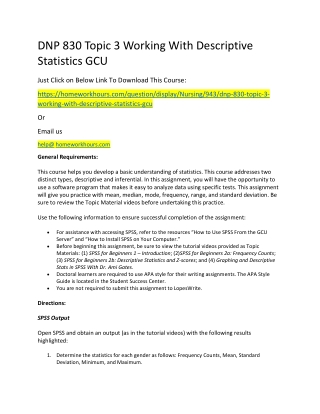 DNP 830 Topic 3 Working With Descriptive Statistics GCU