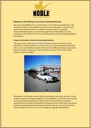 Reasons to Sell Old Cars to Scrap Car Removal Service