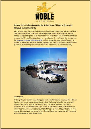 Selling Your Old Car at Scrap Car Removal in Richmond BC