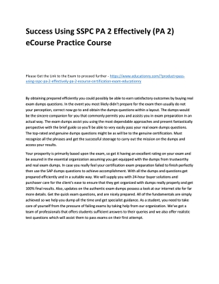 Using SSPC PA 2 Effectively (PA 2) eCourse