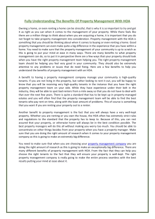 Fully Understanding The Benefits Of Property Management With HOA