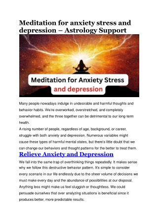 Meditation for anxiety stress and depression – Astrology Support