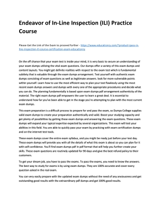 In-Line Inspection (ILI) Course