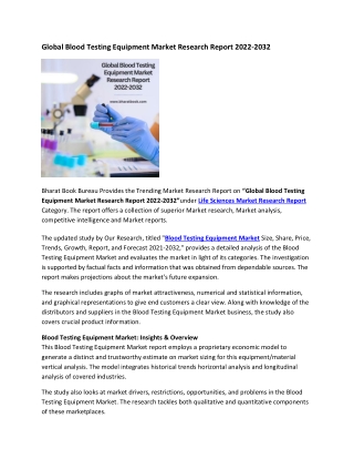 Global Blood Testing Equipment Market Research Report 2022-2032