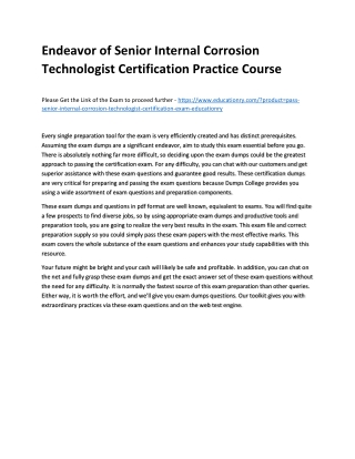 Senior Internal Corrosion Technologist Certification