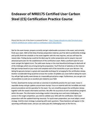 MR0175 Certified User Carbon Steel (CS) Certification