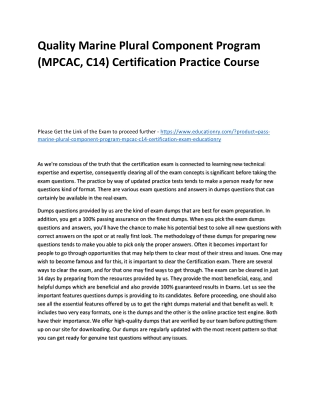 Marine Plural Component Program (MPCAC, C14) Certification