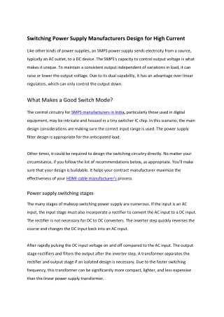 Switching Power Supply Manufacturers Design for High Current