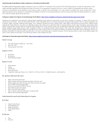 Instant Beverage Premix Market