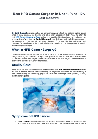Best HPB Cancer Surgeon in Undri