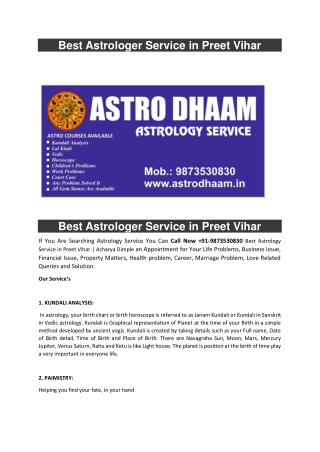 Best Astrologer Service in Preet Vihar  91-9873530830