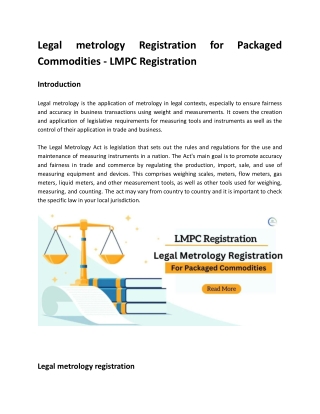 Legal metrology Registration for Packaged Commodities - LMPC Registration