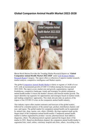 Global Companion Animal Health Market 2022-2028
