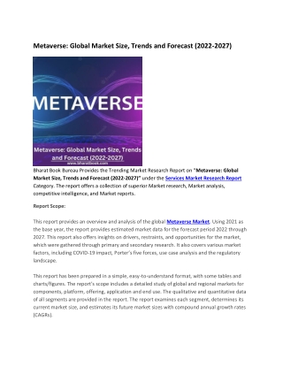 Metaverse, Global Market Size, Trends and Forecast 2022-2027