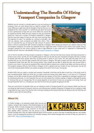 Understanding The Benefits Of Hiring Transport Companies In Glasgow