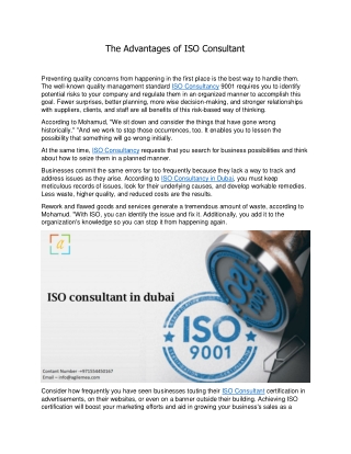 The Advantages of ISO Consultant