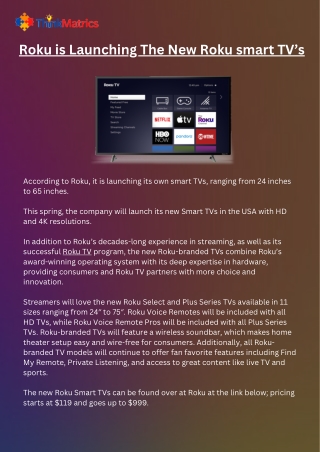 Roku is Launching The New Roku smart TV’s