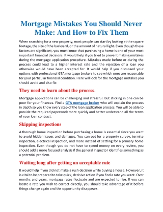 Mortgage mistakes you should never make And how to fix them