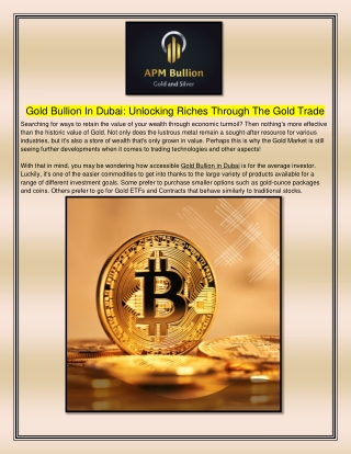 Gold Bullion In Dubai Unlocking Riches Through The Gold Trade